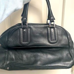 Longchamp Cosmos Satchel Black Handbag Medium Shoulder Top Handle Tote Bag Purse